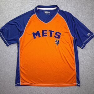 New York Mets True Fan MLB Orange Blue V Neck Jersey Shirt Mens X-Large Genuine